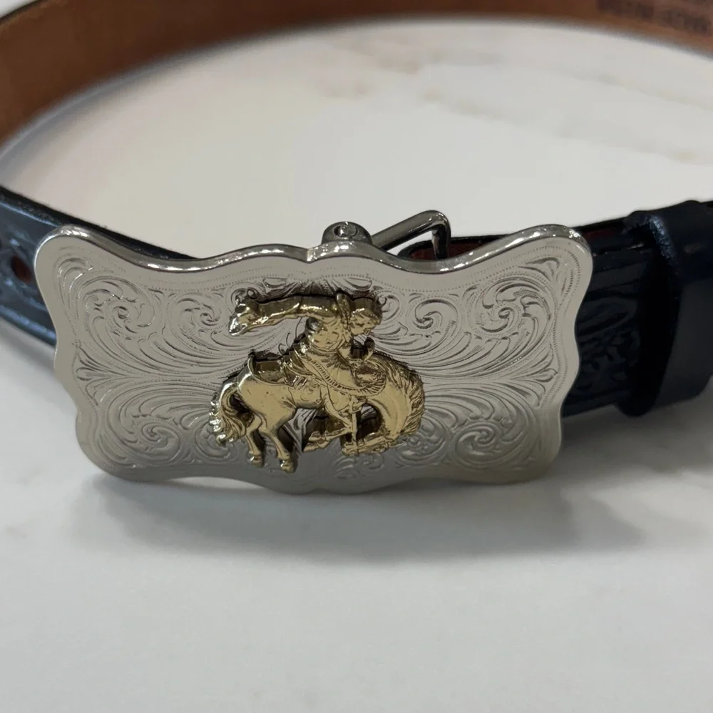 Justin Black Belt with Silver and Gold Buckle